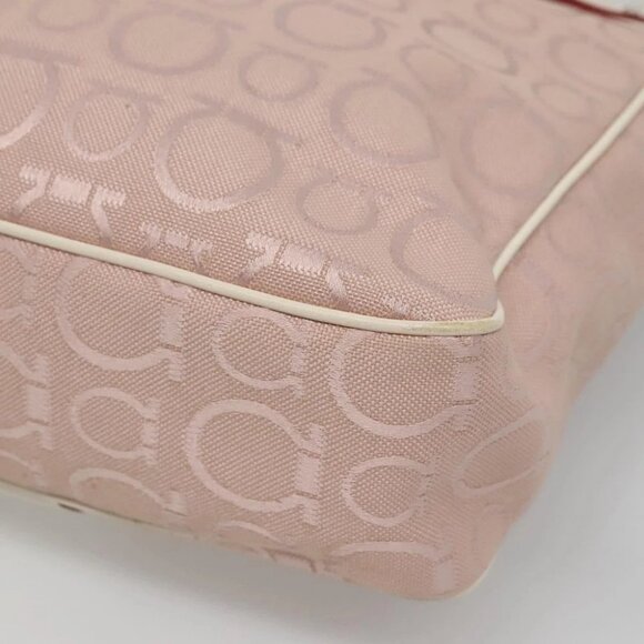 Salvatore Ferragamo Gancini Tote Bag Canvas Leather Pink Silver Auth BA3467 - Picture 4 of 16